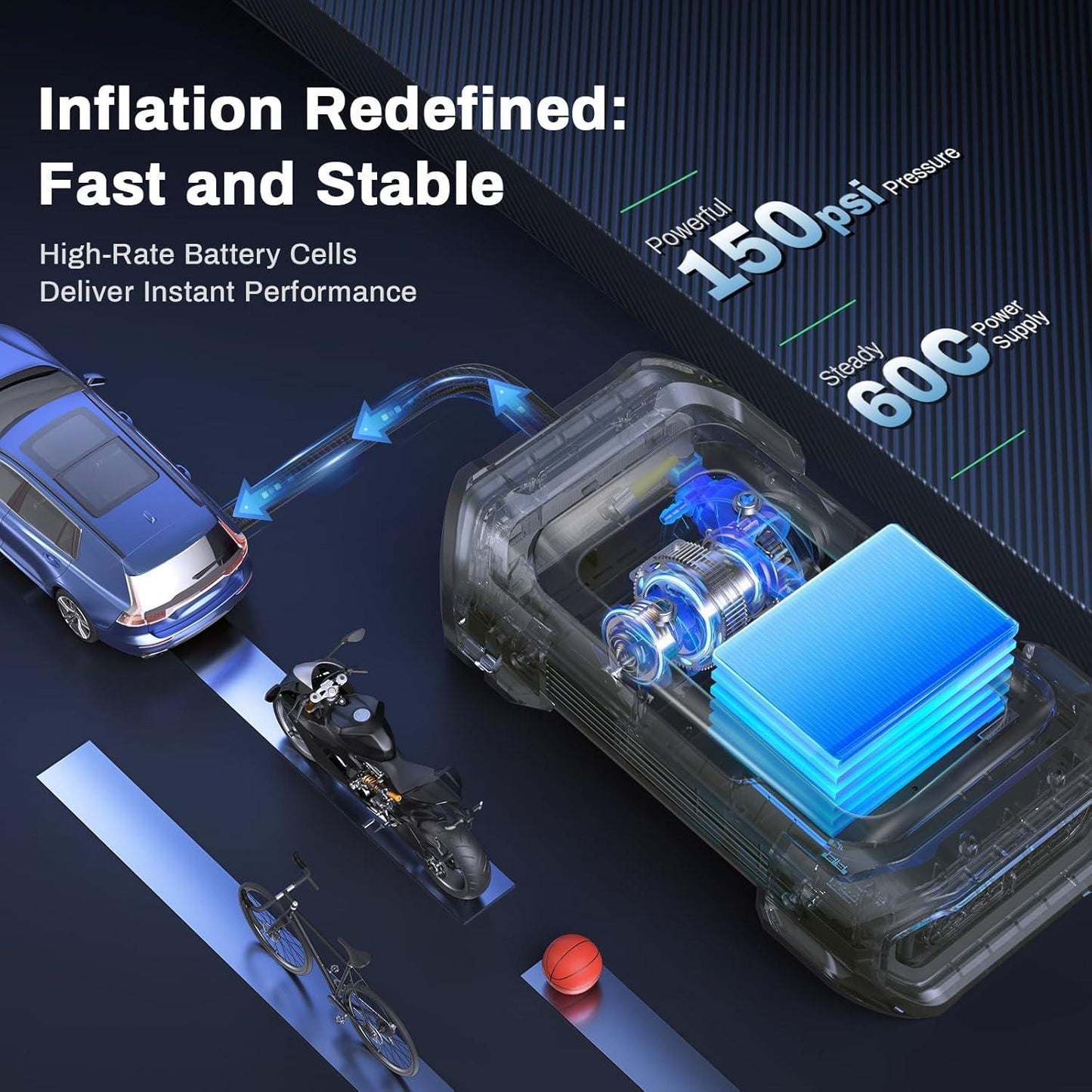 2-in-1 Car Jump Starter & Tire Inflator Battery Booster 12V